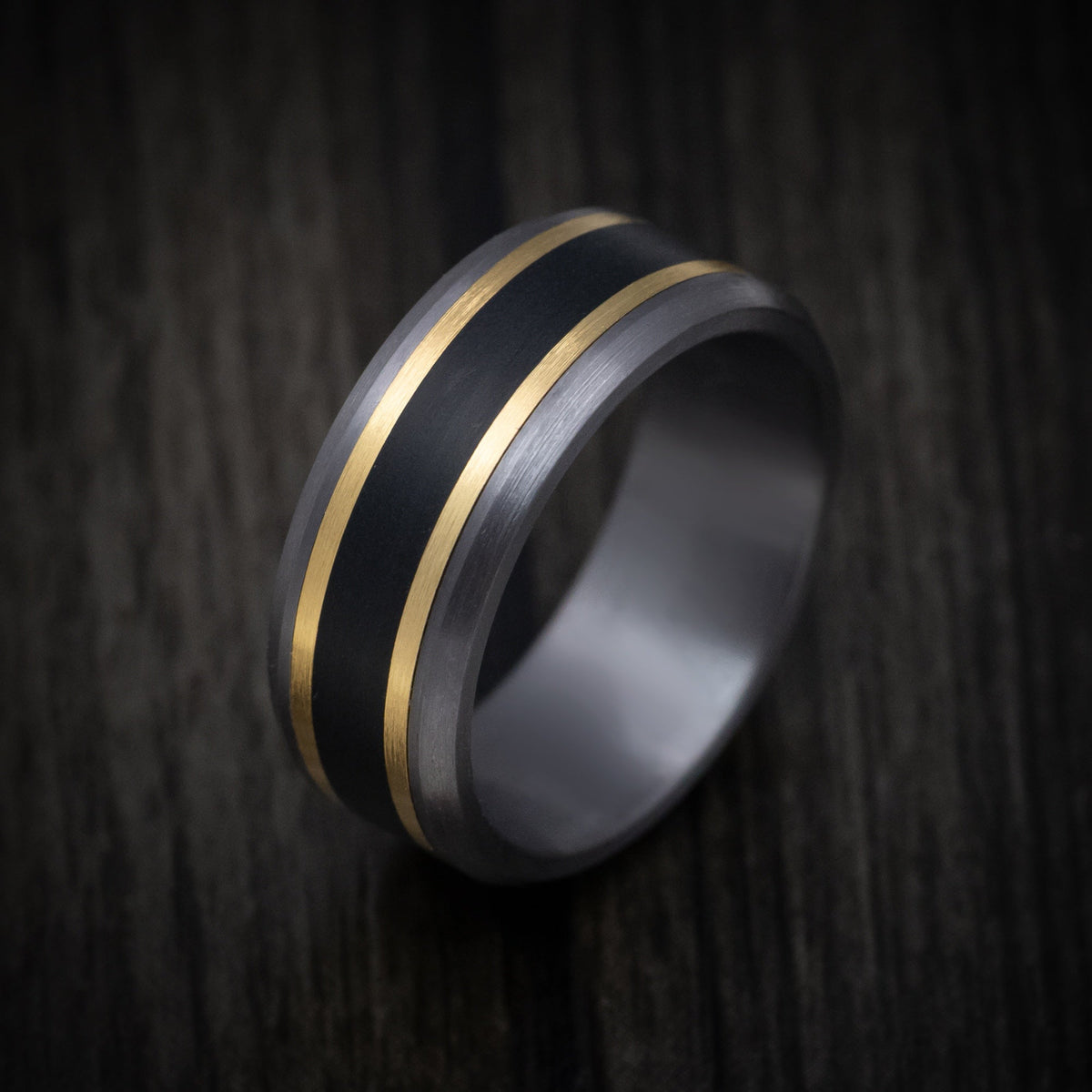 Fortress XIII - Tantalum Men's Wedding Ring with Carbon Fiber Inlay and 14K Yellow Gold Accents - view 3 - Nura Lab