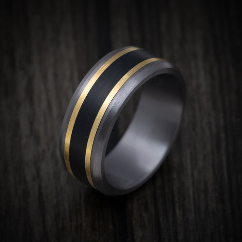 Fortress XIII - Tantalum Men's Wedding Ring with Carbon Fiber Inlay and 14K Yellow Gold Accents - view 3 - Nura Lab