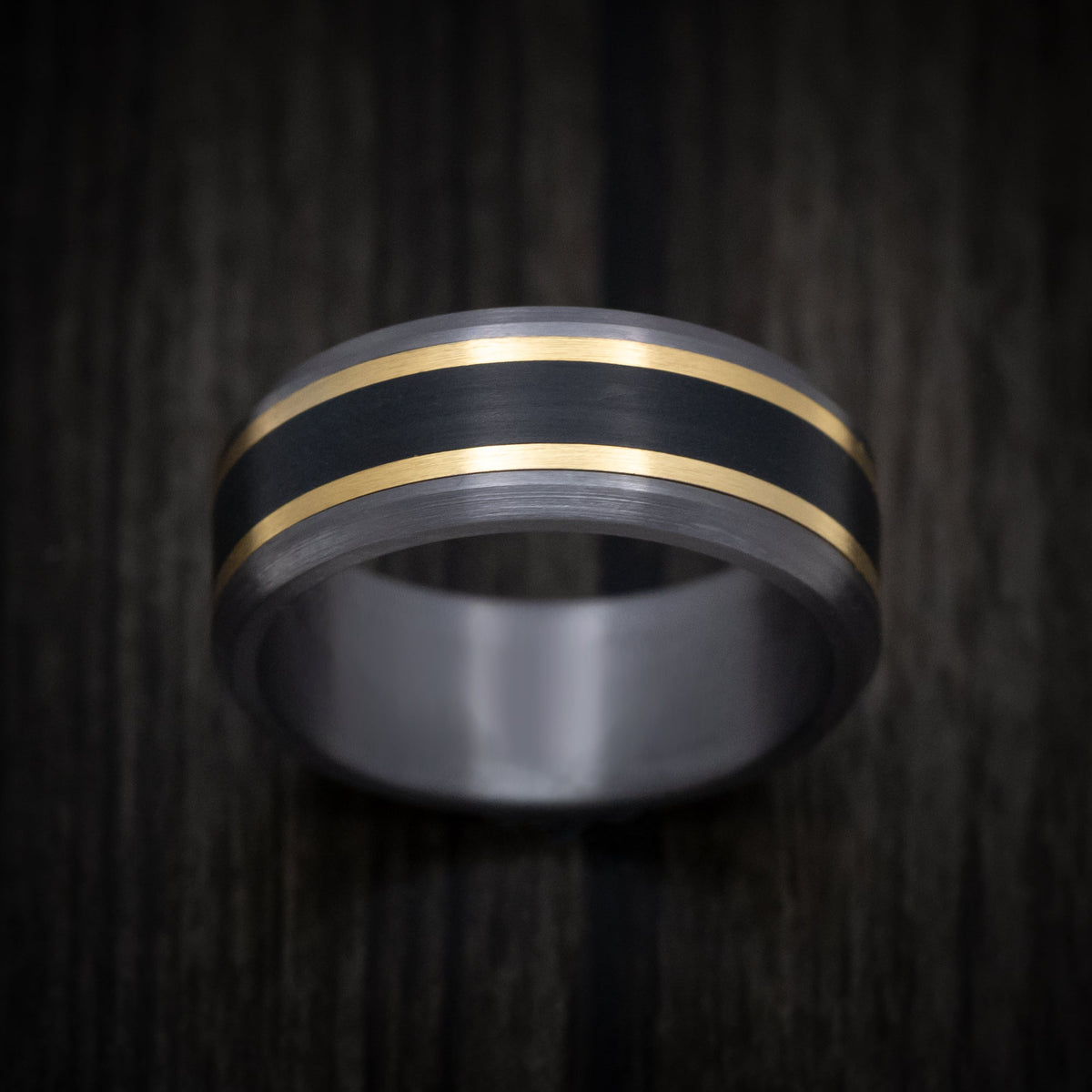 Fortress XIII - Tantalum Men's Wedding Ring with Carbon Fiber Inlay and 14K Yellow Gold Accents - view 2 - Nura Lab