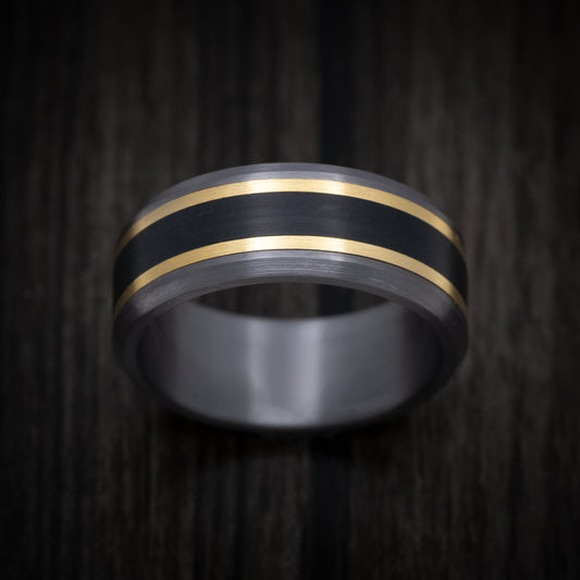 Fortress XIII - Tantalum Men's Wedding Ring with Carbon Fiber Inlay and 14K Yellow Gold Accents - view 2 - Nura Lab