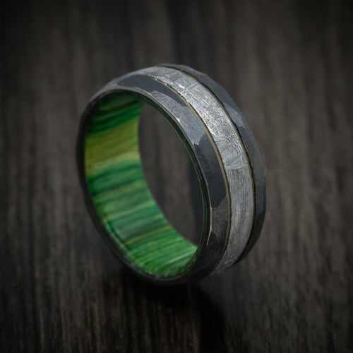 Nomad XIII - Black Zirconium and Meteorite Men's Wedding Ring with Cerakote Accent and Wood Sleeve - Nura Lab
