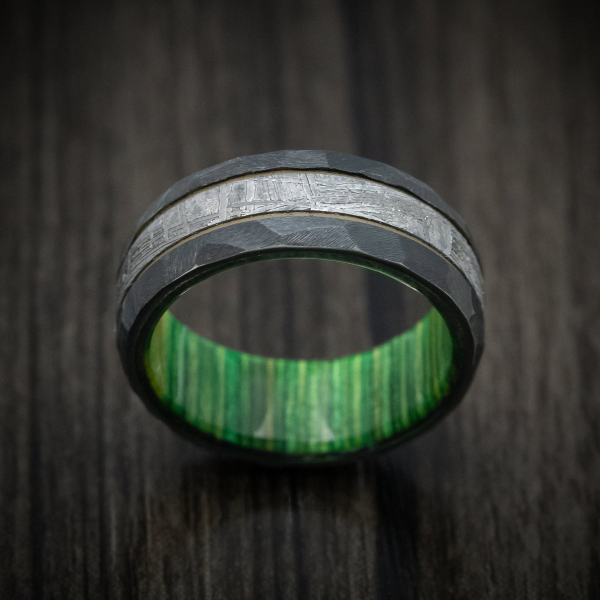 Nomad XIII - Black Zirconium and Meteorite Men's Wedding Ring with Cerakote Accent and Wood Sleeve - view 2 - Nura Lab