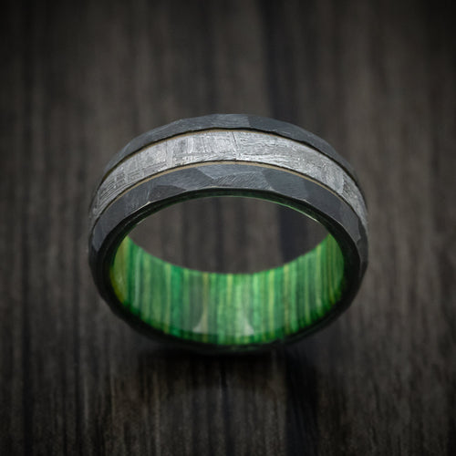 Nomad XIII - Black Zirconium and Meteorite Men's Wedding Ring with Cerakote Accent and Wood Sleeve - view 2 - Nura Lab