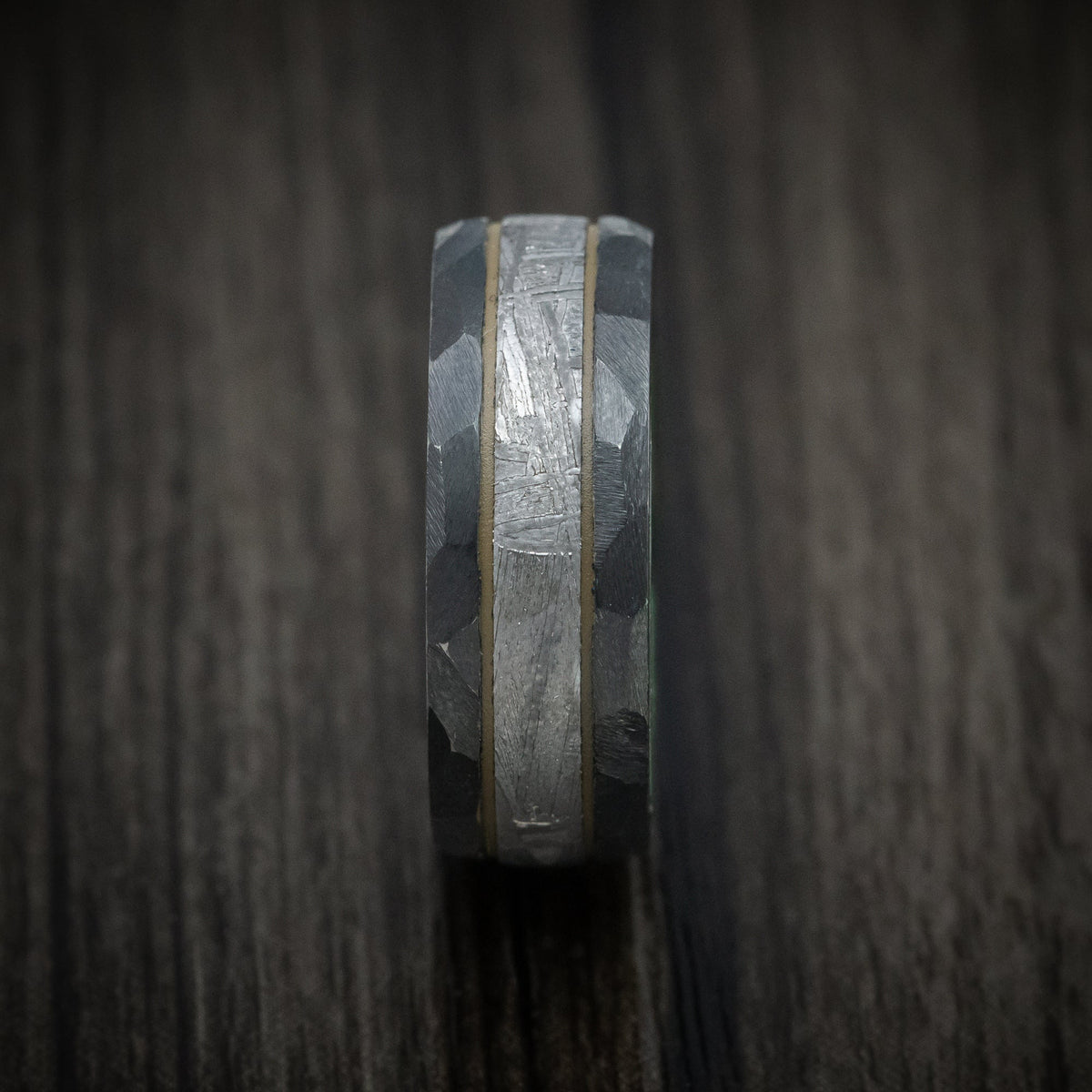 Nomad XIII - Black Zirconium and Meteorite Men's Wedding Ring with Cerakote Accent and Wood Sleeve - view 3 - Nura Lab
