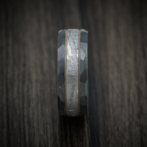 Nomad XIII - Black Zirconium and Meteorite Men's Wedding Ring with Cerakote Accent and Wood Sleeve - view 3 - Nura Lab