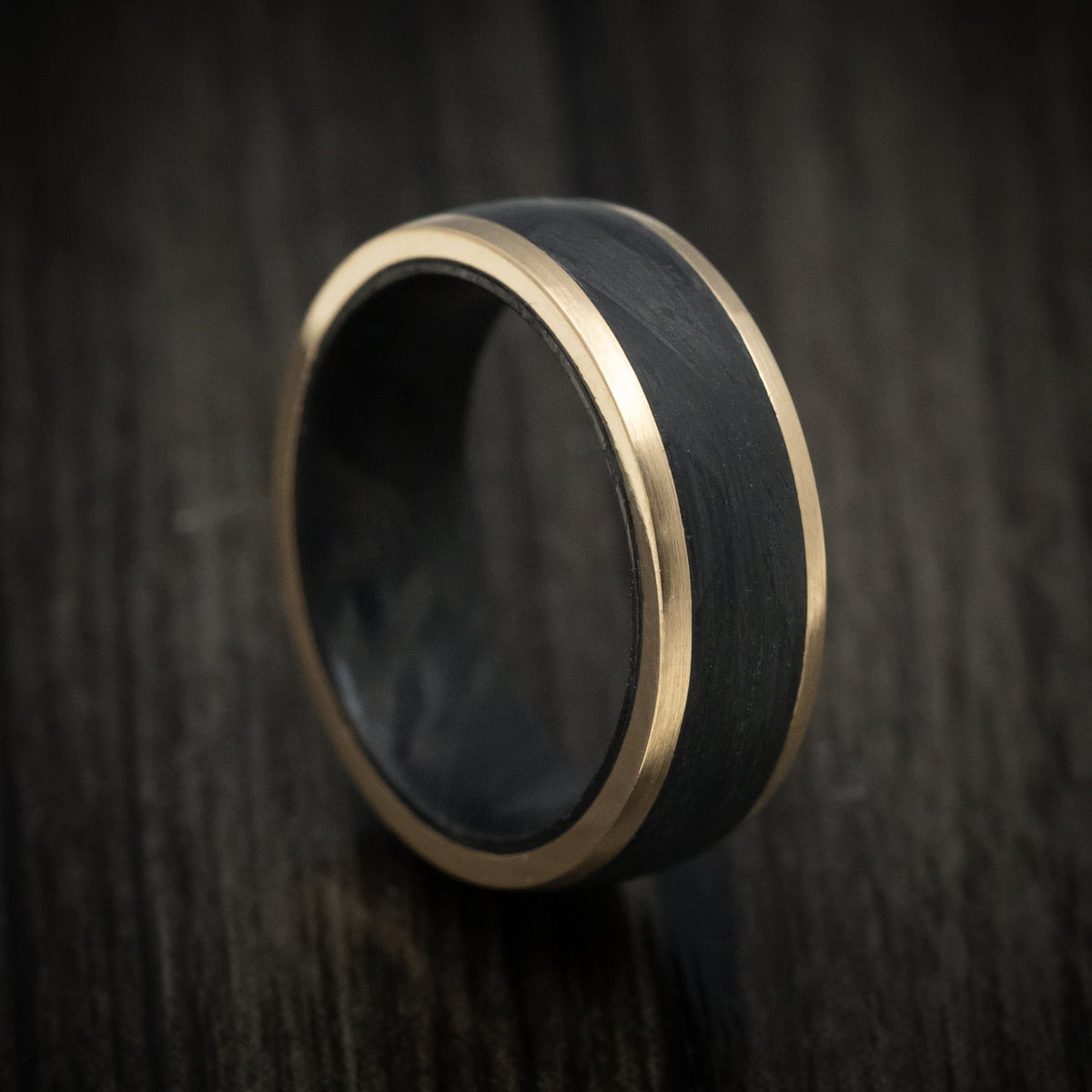 Redwood XIV - 10K Gold Men's Wedding Ring with Forged Carbon Fiber Inlay and Sleeve - Nura Lab