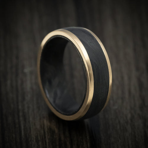 Redwood XIV - 10K Gold Men's Wedding Ring with Forged Carbon Fiber Inlay and Sleeve - Nura Lab
