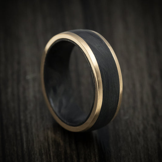 Redwood XIV - 10K Gold Men's Wedding Ring with Forged Carbon Fiber Inlay and Sleeve - Nura Lab