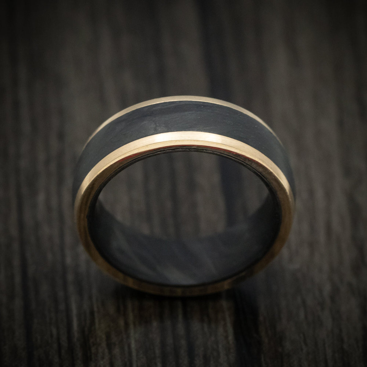 Redwood XIV - 10K Gold Men's Wedding Ring with Forged Carbon Fiber Inlay and Sleeve - view 2 - Nura Lab