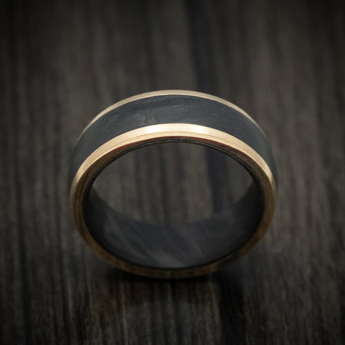Redwood XIV - 10K Gold Men's Wedding Ring with Forged Carbon Fiber Inlay and Sleeve - view 2 - Nura Lab