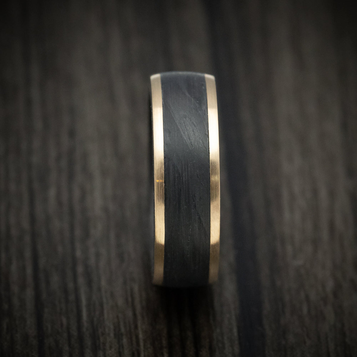 Redwood XIV - 10K Gold Men's Wedding Ring with Forged Carbon Fiber Inlay and Sleeve - view 3 - Nura Lab
