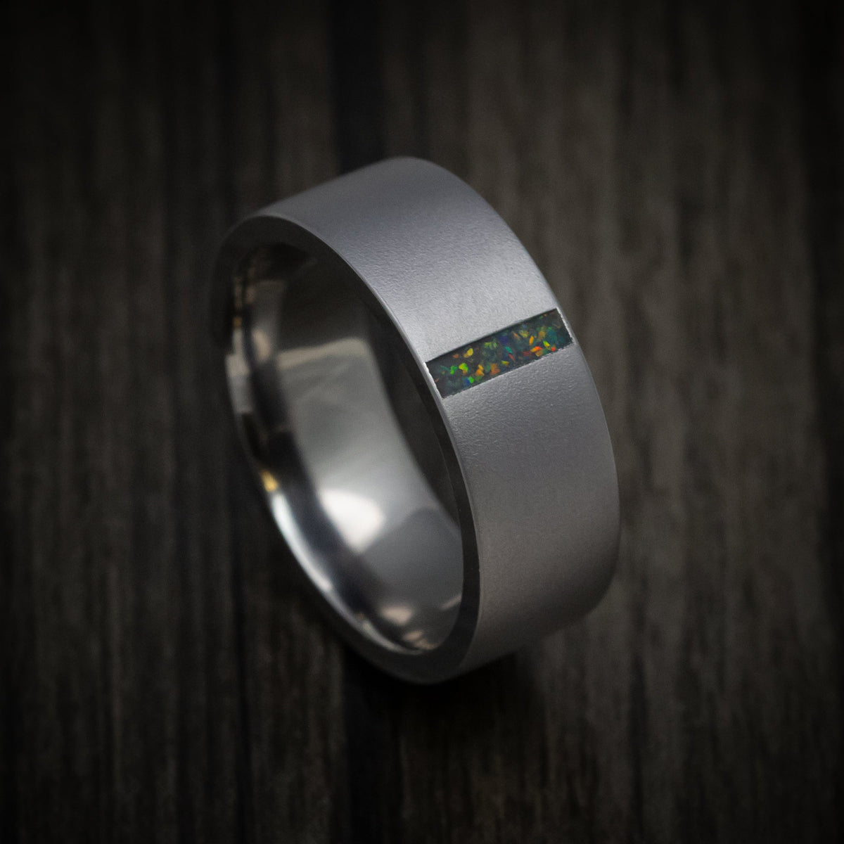 Ash XIII - Tantalum Men's Wedding Ring with Vertical Opal Inlay - Nura Lab