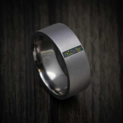 Ash XIII - Tantalum Men's Wedding Ring with Vertical Opal Inlay - Nura Lab