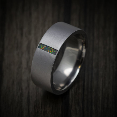 Ash XIII - Tantalum Men's Wedding Ring with Vertical Opal Inlay - view 3 - Nura Lab