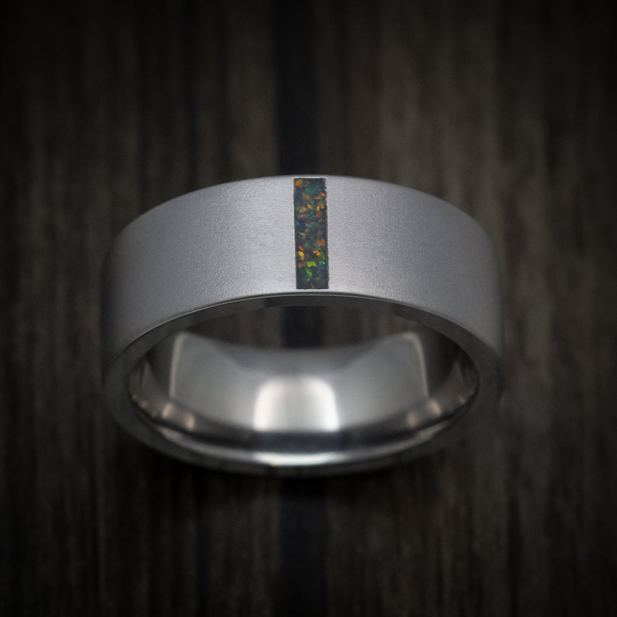 Ash XIII - Tantalum Men's Wedding Ring with Vertical Opal Inlay - view 2 - Nura Lab