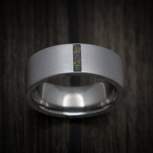 Ash XIII - Tantalum Men's Wedding Ring with Vertical Opal Inlay - view 2 - Nura Lab