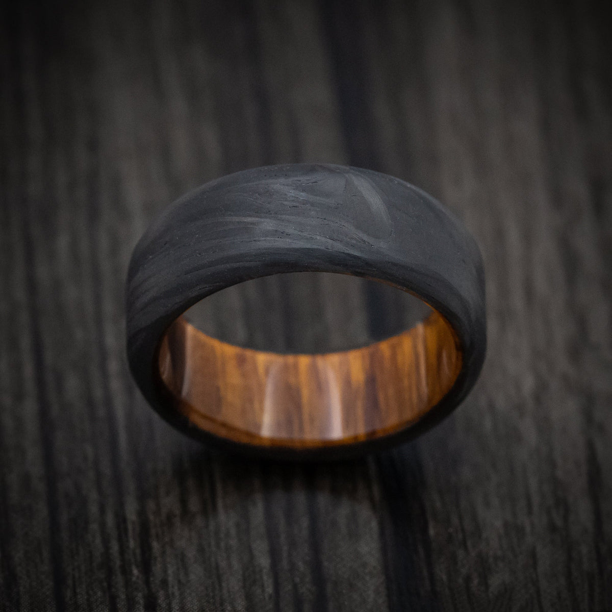 Horizon XII - Forged Carbon Fiber Men's Wedding Ring with Wood Sleeve - view 2 - Nura Lab