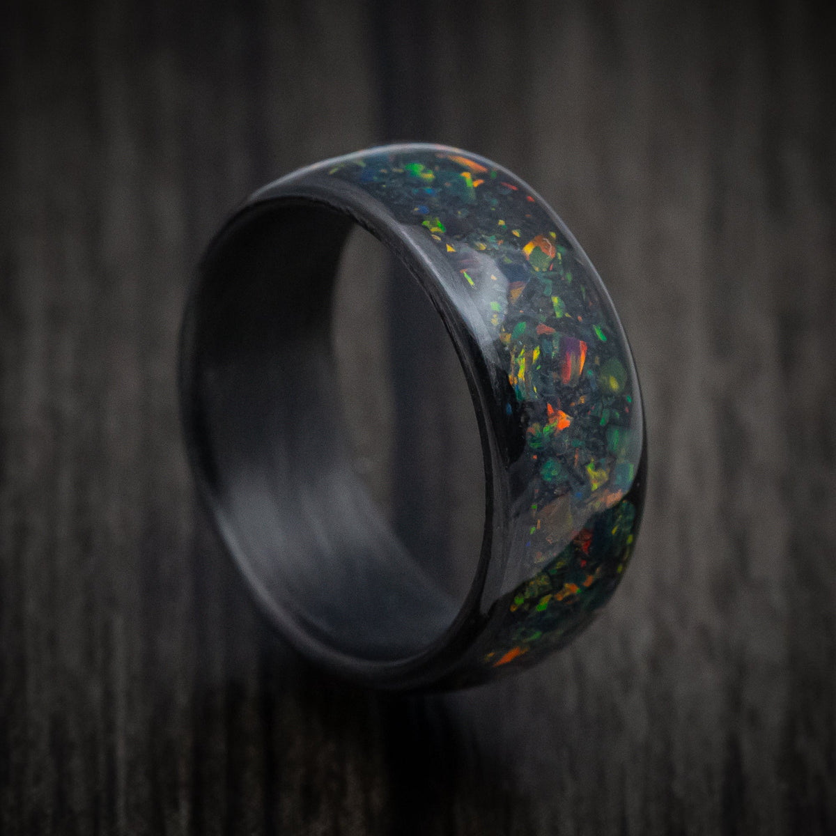 Sovereign XIV - Carbon Fiber and Opal Men's Wedding Ring with Glow Band - Nura Lab