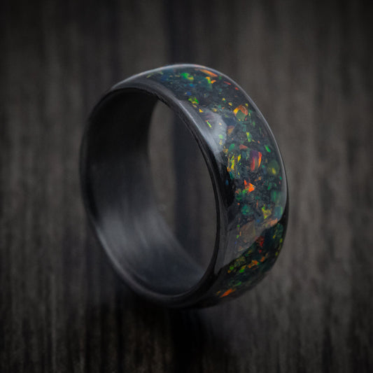Sovereign XIV - Carbon Fiber and Opal Men's Wedding Ring with Glow Band - Nura Lab