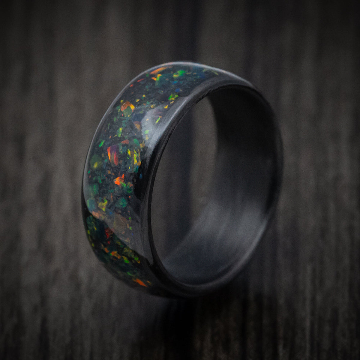 Sovereign XIV - Carbon Fiber and Opal Men's Wedding Ring with Glow Band - view 4 - Nura Lab