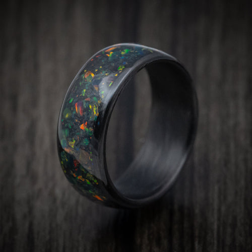 Sovereign XIV - Carbon Fiber and Opal Men's Wedding Ring with Glow Band - view 4 - Nura Lab