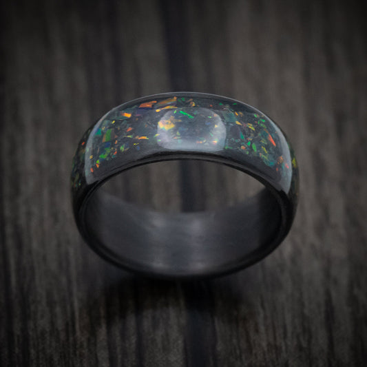 Sovereign XIV - Carbon Fiber and Opal Men's Wedding Ring with Glow Band - view 2 - Nura Lab