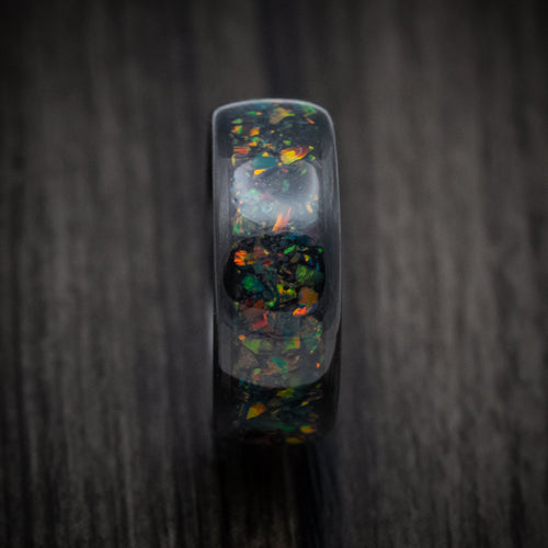 Sovereign XIV - Carbon Fiber and Opal Men's Wedding Ring with Glow Band - view 3 - Nura Lab