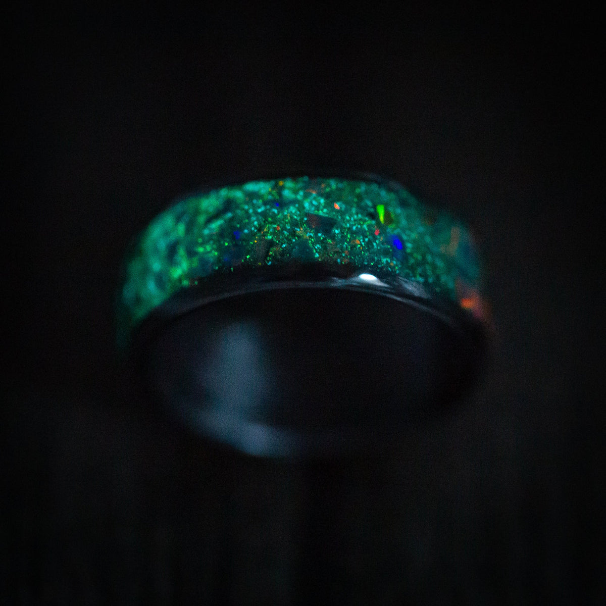 Sovereign XIV - Carbon Fiber and Opal Men's Wedding Ring with Glow Band - view 5 - Nura Lab