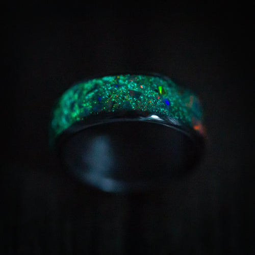 Sovereign XIV - Carbon Fiber and Opal Men's Wedding Ring with Glow Band - view 5 - Nura Lab