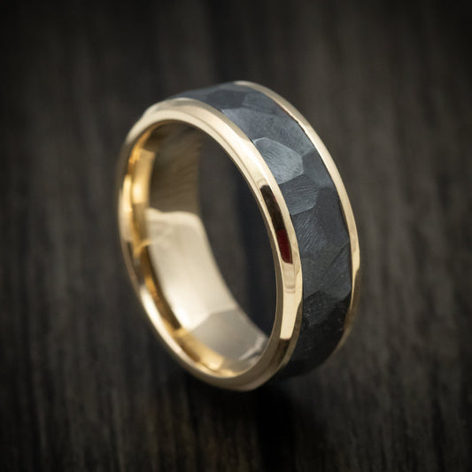Bastion XVII - Yellow Gold Men's Wedding Ring with Black Zirconium Rock Finish Inlay - Nura Lab