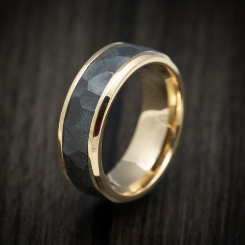 Bastion XVII - Yellow Gold Men's Wedding Ring with Black Zirconium Rock Finish Inlay - view 4 - Nura Lab