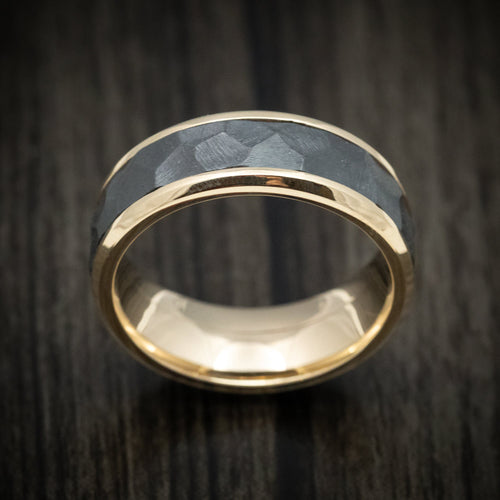 Bastion XVII - Yellow Gold Men's Wedding Ring with Black Zirconium Rock Finish Inlay - view 2 - Nura Lab