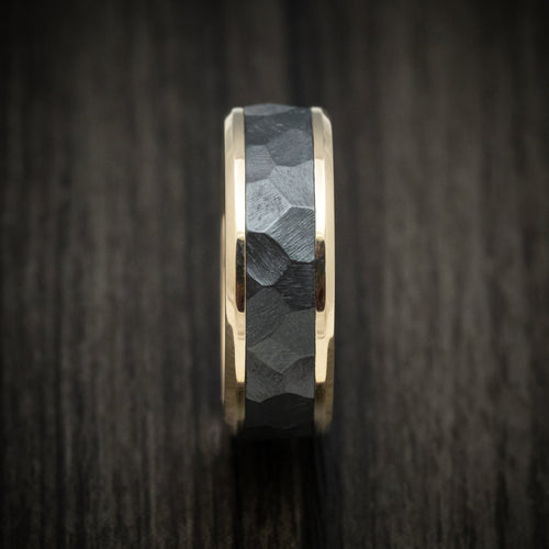 Bastion XVII - Yellow Gold Men's Wedding Ring with Black Zirconium Rock Finish Inlay - view 3 - Nura Lab