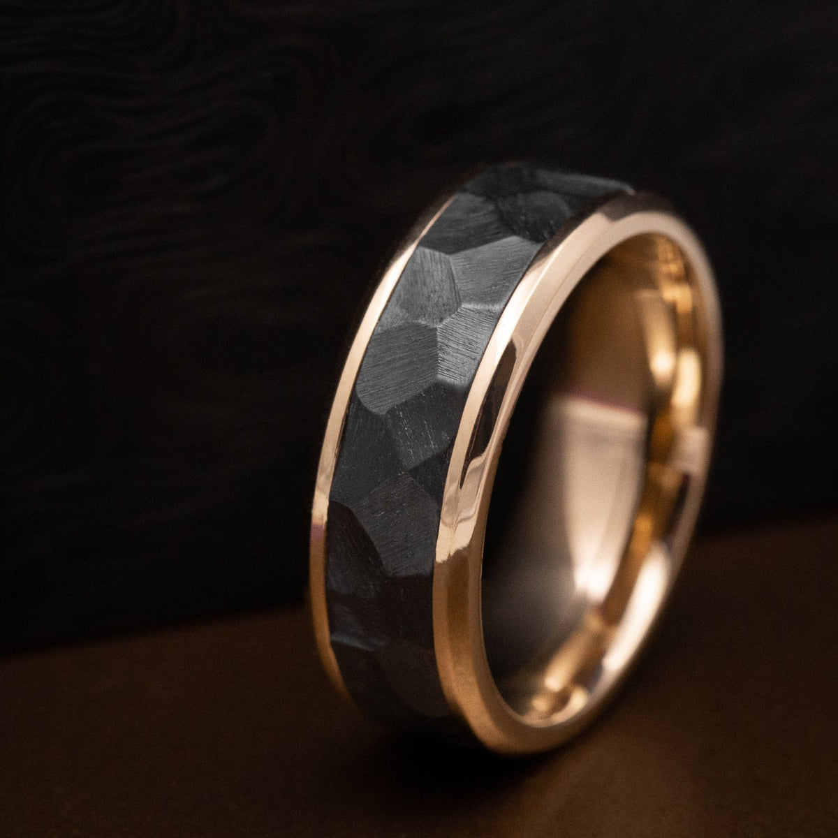 Bastion XVII - Yellow Gold Men's Wedding Ring with Black Zirconium Rock Finish Inlay - view 5 - Nura Lab