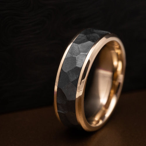 Bastion XVII - Yellow Gold Men's Wedding Ring with Black Zirconium Rock Finish Inlay - view 5 - Nura Lab