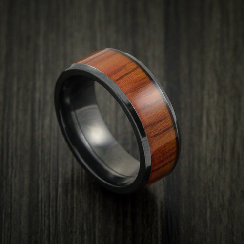 Leonidas XII - Black Zirconium Men's Wedding Ring Inlaid with Padauk Wood - Nura Lab