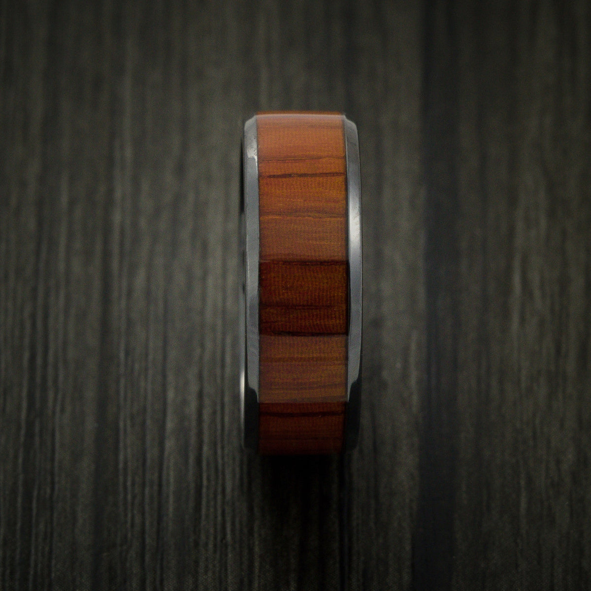 Leonidas XII - Black Zirconium Men's Wedding Ring Inlaid with Padauk Wood - view 3 - Nura Lab