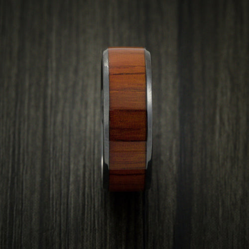 Leonidas XII - Black Zirconium Men's Wedding Ring Inlaid with Padauk Wood - view 3 - Nura Lab
