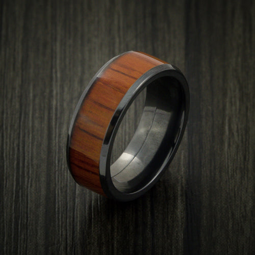 Leonidas XII - Black Zirconium Men's Wedding Ring Inlaid with Padauk Wood - view 4 - Nura Lab