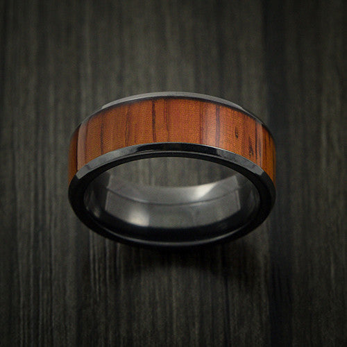 Leonidas XII - Black Zirconium Men's Wedding Ring Inlaid with Padauk Wood - view 2 - Nura Lab