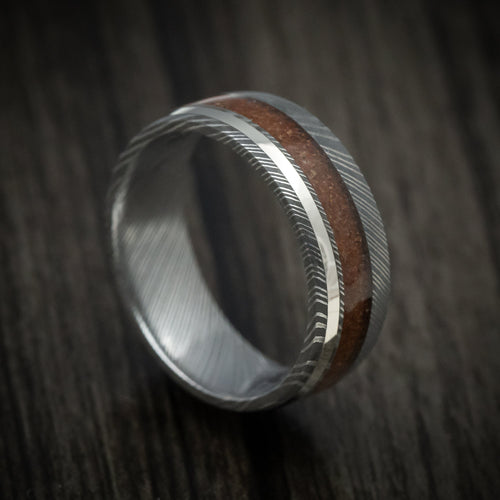 Caesar X - Damascus Steel Men's Wedding Ring with Dinosaur Bone and 14K Gold Inlay Band - Nura Lab