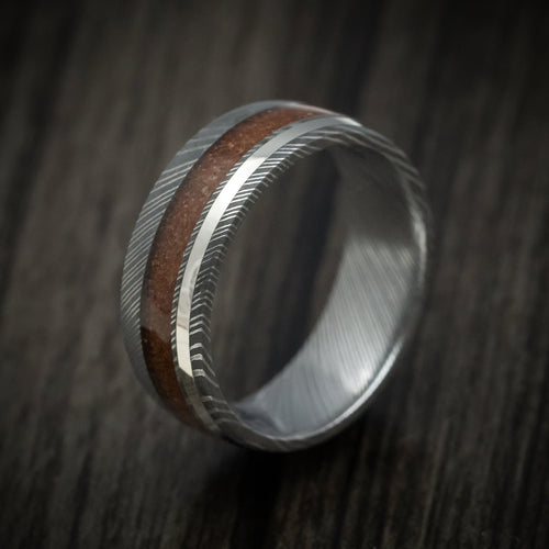 Caesar X - Damascus Steel Men's Wedding Ring with Dinosaur Bone and 14K Gold Inlay Band - view 4 - Nura Lab