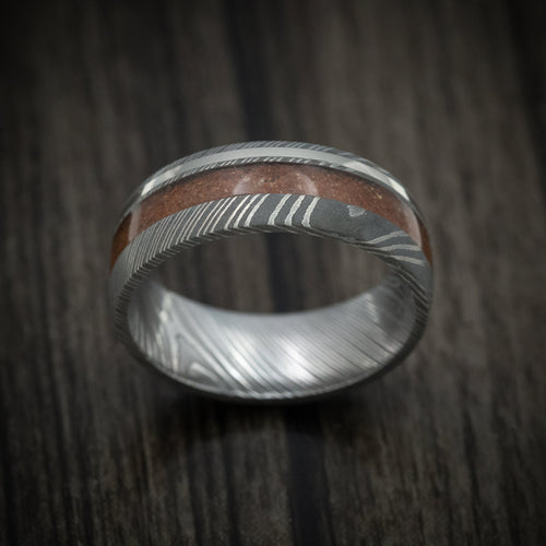 Caesar X - Damascus Steel Men's Wedding Ring with Dinosaur Bone and 14K Gold Inlay Band - view 2 - Nura Lab