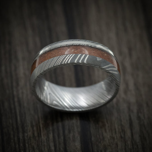 Caesar X - Damascus Steel Men's Wedding Ring with Dinosaur Bone and 14K Gold Inlay Band - view 2 - Nura Lab
