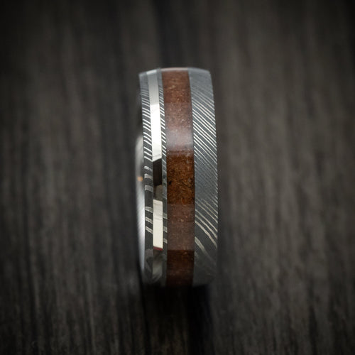 Caesar X - Damascus Steel Men's Wedding Ring with Dinosaur Bone and 14K Gold Inlay Band - view 3 - Nura Lab