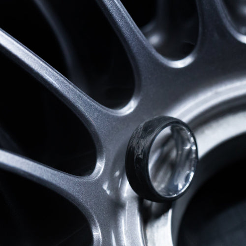 Navigator XIV - Forged Carbon Fiber Wedding Ring with Supercar Ron Authentic Hypercar Wheel Sleeve - view 6 - Nura Lab