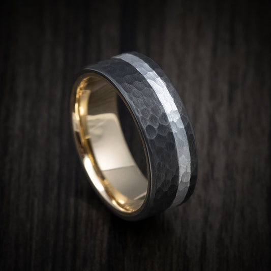 Timber XIV - Darkened Tantalum Wedding Ring with Supercar Ron Authentic Supercar Wheel Inlay and 10K Gold Sleeve - Nura Lab