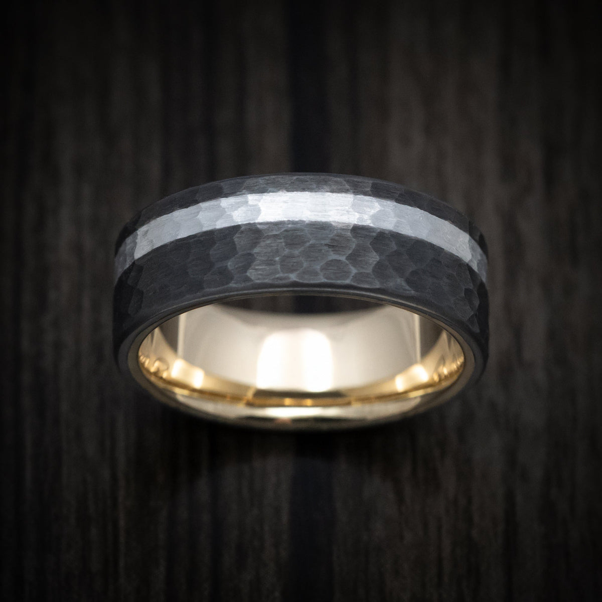 Empire XIII - Darkened Tantalum Wedding Ring with Supercar Ron Wheel Inlay and 10K Gold Sleeve - Choose Your Wheel - view 2 - Nura Lab