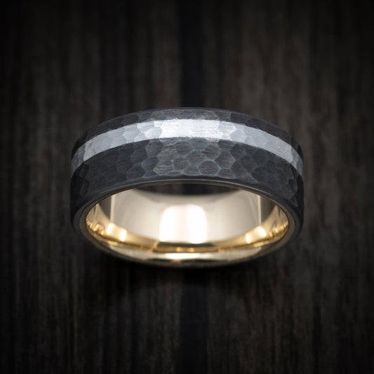 Empire XIII - Darkened Tantalum Wedding Ring with Supercar Ron Wheel Inlay and 10K Gold Sleeve - Choose Your Wheel - view 2 - Nura Lab
