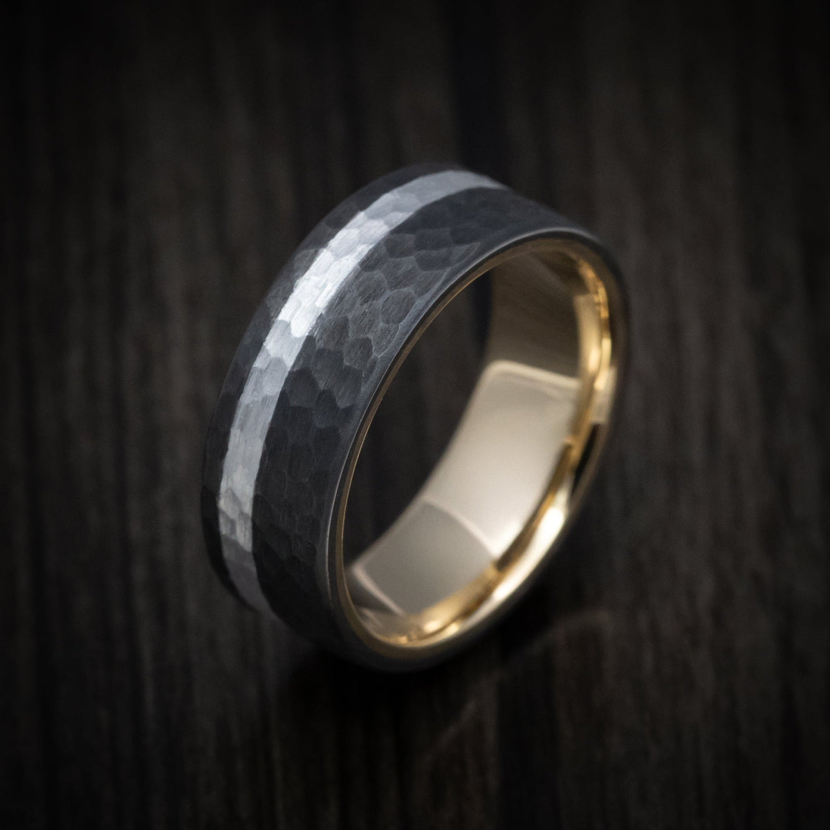 Empire XIII - Darkened Tantalum Wedding Ring with Supercar Ron Wheel Inlay and 10K Gold Sleeve - Choose Your Wheel - view 3 - Nura Lab